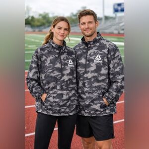 Unisex Reebok Camo Windbreaker Pullover Jacket – Lightweight Athletic Outerwear